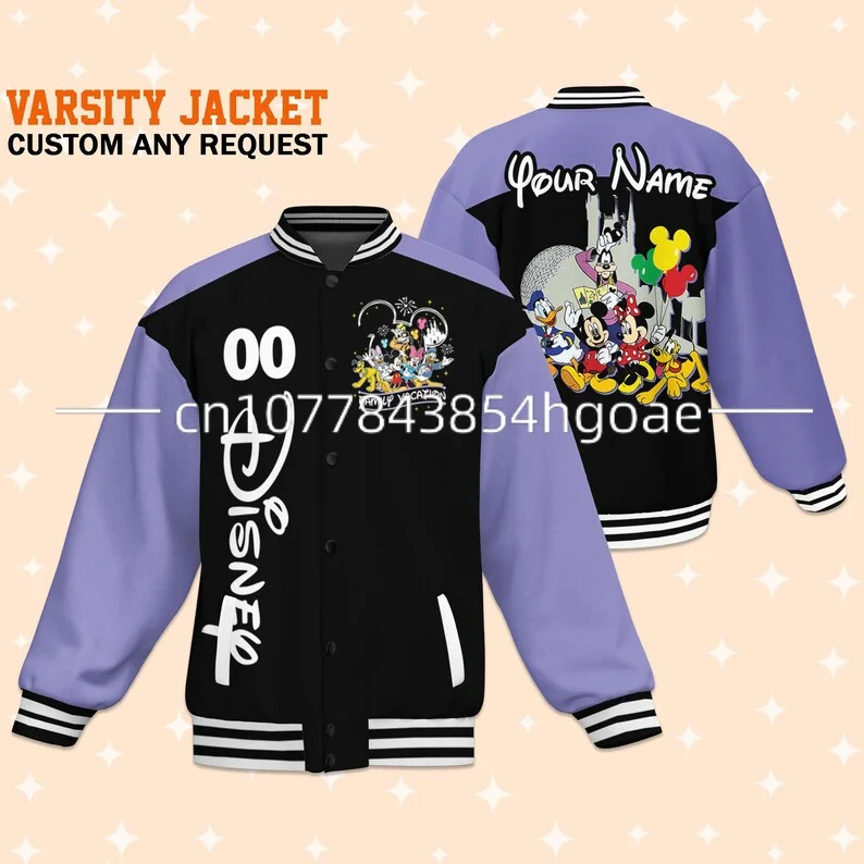 New Customized Disney Baseball Jacket Disney 100th anniversary Casual Baseball Jacket Oversize Street Men's and Women's Jacket