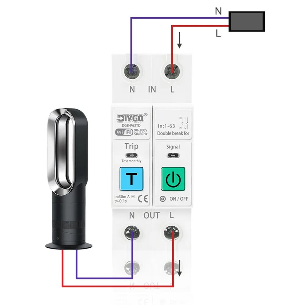Voltage Current Meter Protector Voice Remote Control Switch 1A-63A 2P Suitable for TUYA WiFi Smart Circuit Breaker Real-time
