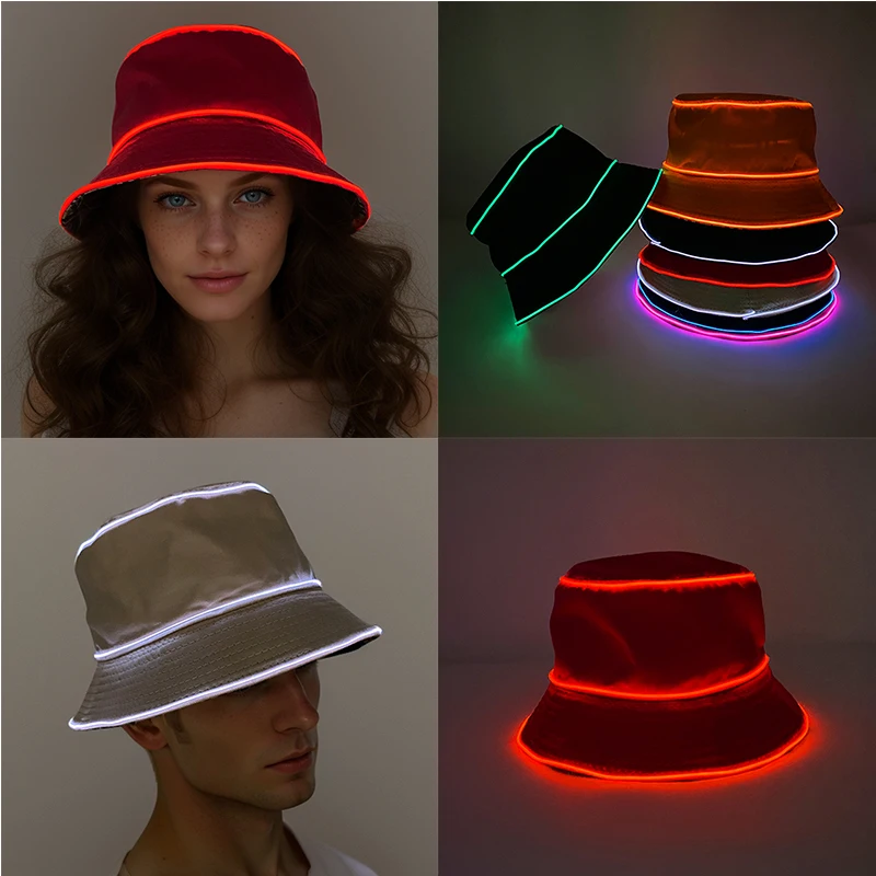 New Style LED Fishermen Caps Concert Travel Girlfriend Gifts American Style Trendy Hat LED Female Bucket Hats Wind Proof Caps