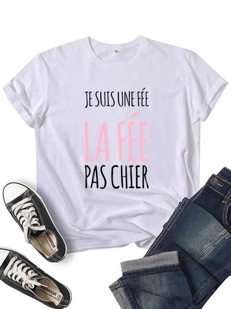 France Funny Letter Manche Courte Humour Je Suis Une Fée Graphic T-shirt Girl Y2K Harajuku Black Pink Red New Tee Tops