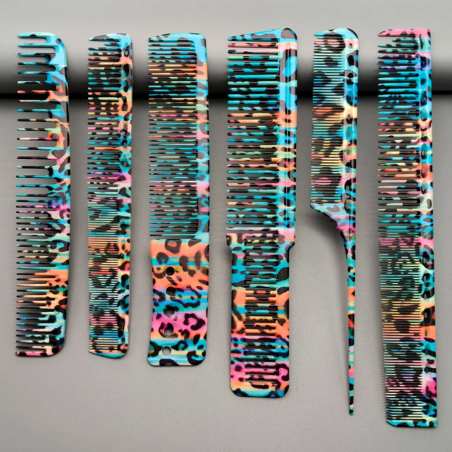 6Pcs Colorful Patterned Combs, Salon-Specific Hair Cutting Combs, Men's Hair Combs, Rat Tail Combs, Pompadour Combs, Wide Tooth Combs, Essential Hairdressing Cutting Comb Set for Hairstylists, Styling Combs