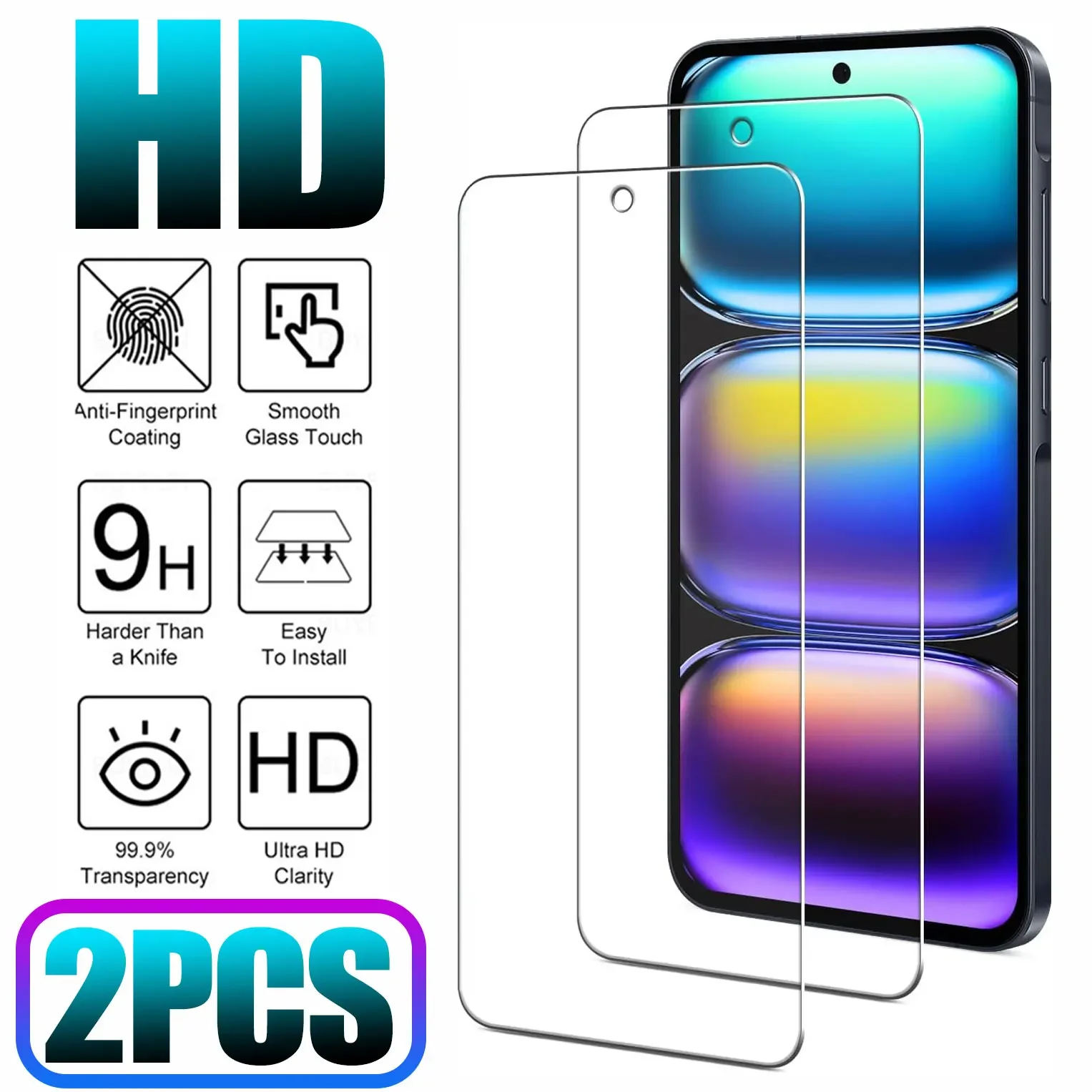 

2-Pack Full Screen Protector Flim For Samsung Galaxy A05s A15 5G A35 A55 Tempered Glass 9H For Samsung A06 A16 4G A26 A36 A56