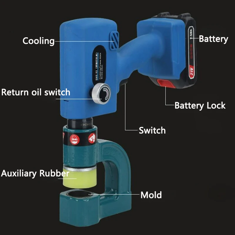 Rechargeable Electric Bridge Punching machine SME-32 Iron sheet Hole Opening 16-32mm holes Portable Li-battery Hydraulic Puncher