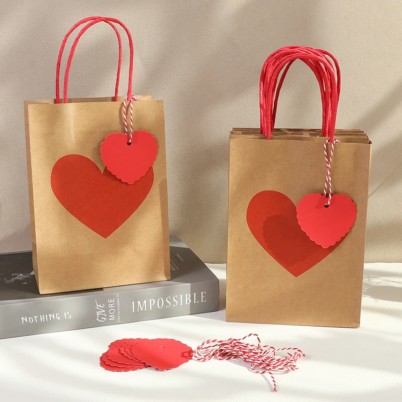 

10pcs Valentines Day Love Heart Gift Bags With Tags Candy Packaging Bag Birthday Party Favors Valentine's Day Wedding Decoration