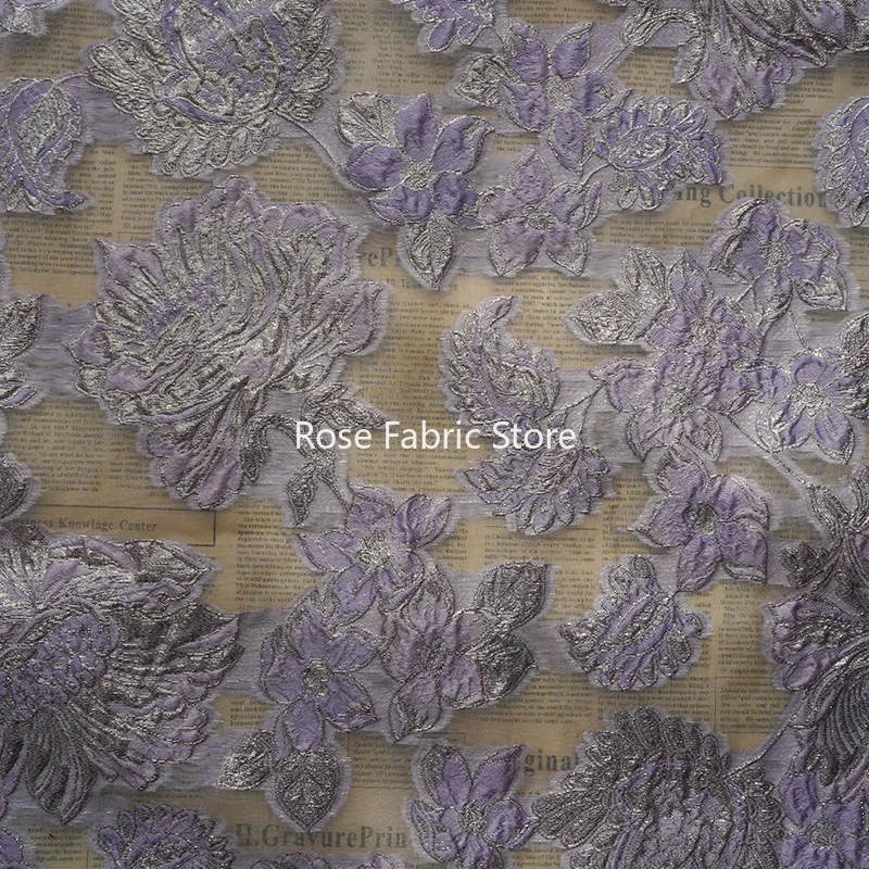 1 meter Silver Silk Embossed Light Thin Jacquard Fabric Spring Summer Women's Skirt Flower Dress Fabric