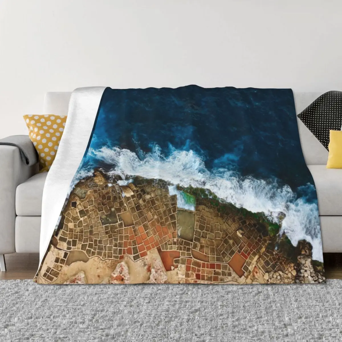 

An aerial shot of the Salt Pans in Marsaskala Malta Throw Blanket Hairys Vintage Beach Blankets