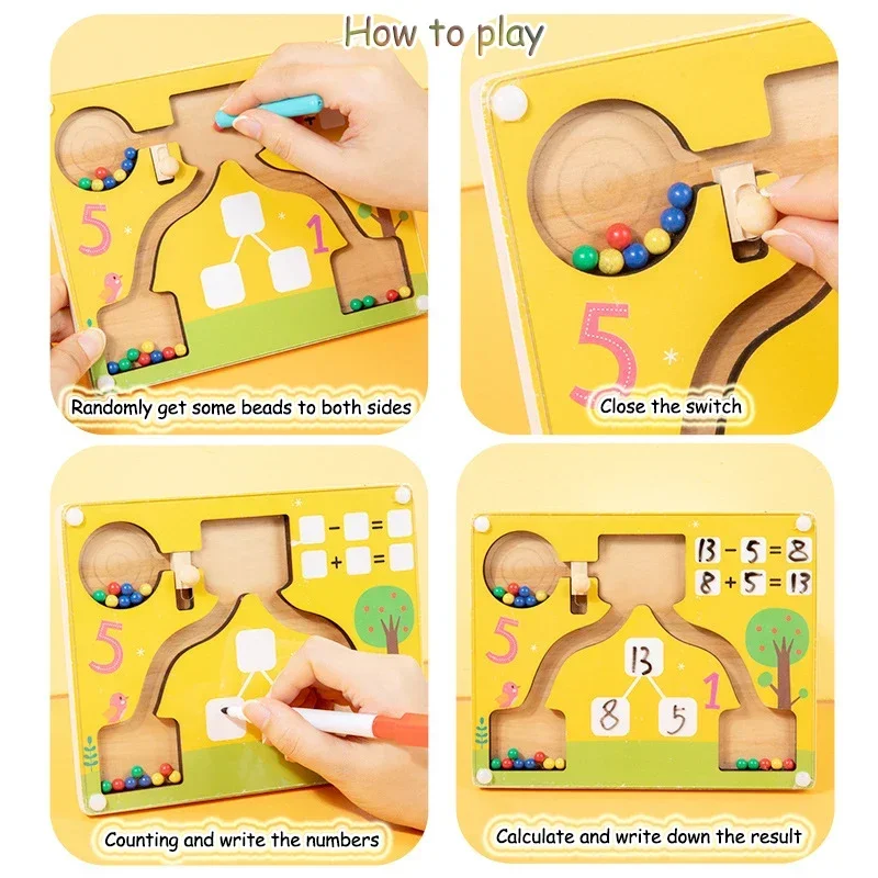 Giocattoli in legno Montessori Giochi di matematica aritmetica Cognizione dei colori parrocchiali Conteggio prescolare Apprendimento educativo per bambini