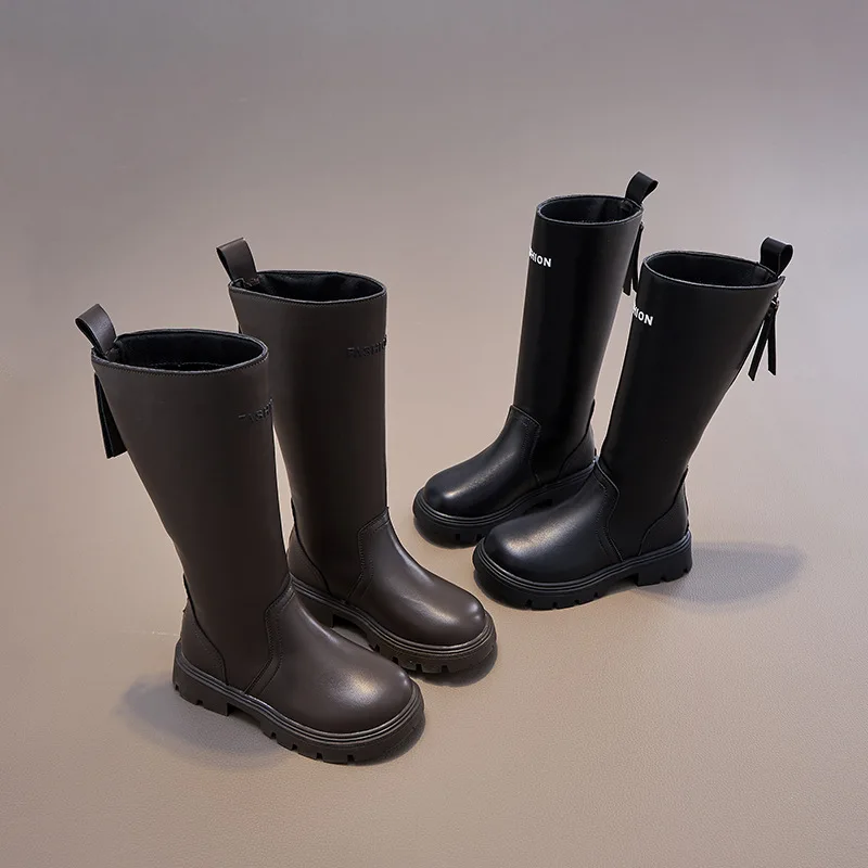 2025 Autumn New Children Knee-high Boots for Girls Fashion Korean Style Soft Bottom Anti-slippery Princess Catwalk Leather Shoes