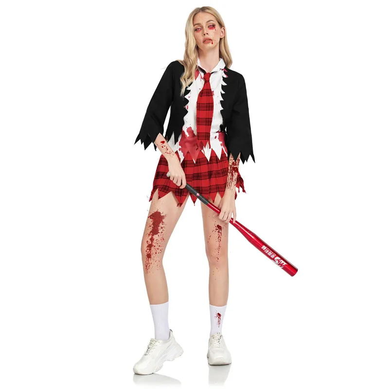 Horror Campus Zombie Cosplay Halloween Costume Bloody School Uniform Dress Up Women Girl Halloween Carnival Party Fancy Clothing
