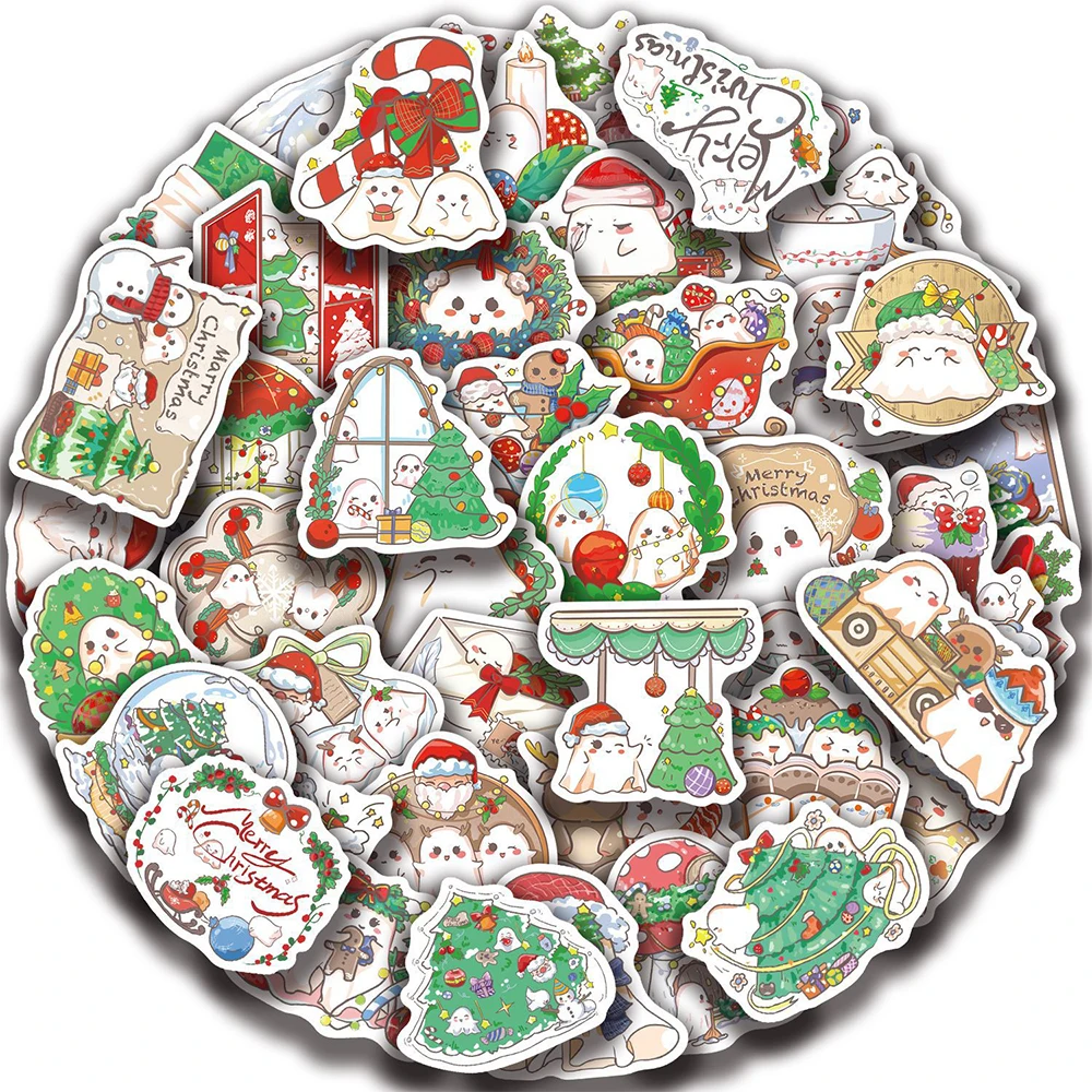 

10/30/50pcs Cute Christmas Ghost Stickers Aesthetic Graffiti Decals Toy DIY Motorcycle Phone Helmet PVC Waterproof Sticker Decor