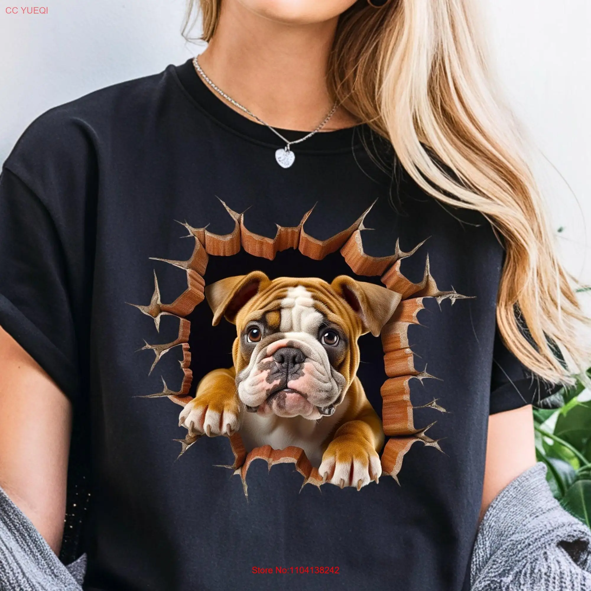 Puppy 3D T Shirt Bulldog Unique Effect Pup Hole Head Trending long or short sleeves