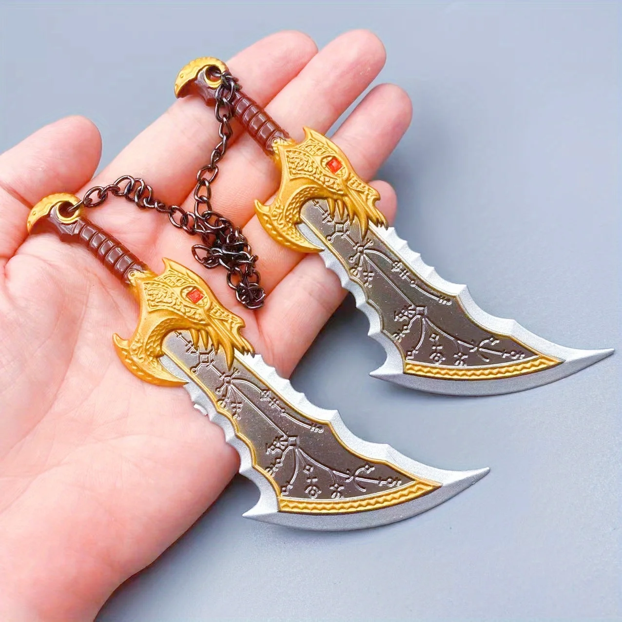 5.5in14cm God of War Katana Size Ragnarok Mini Sword Double Blade Cosplay Porp 3A Game Japanese Katana Damascus Sword Kid Toy