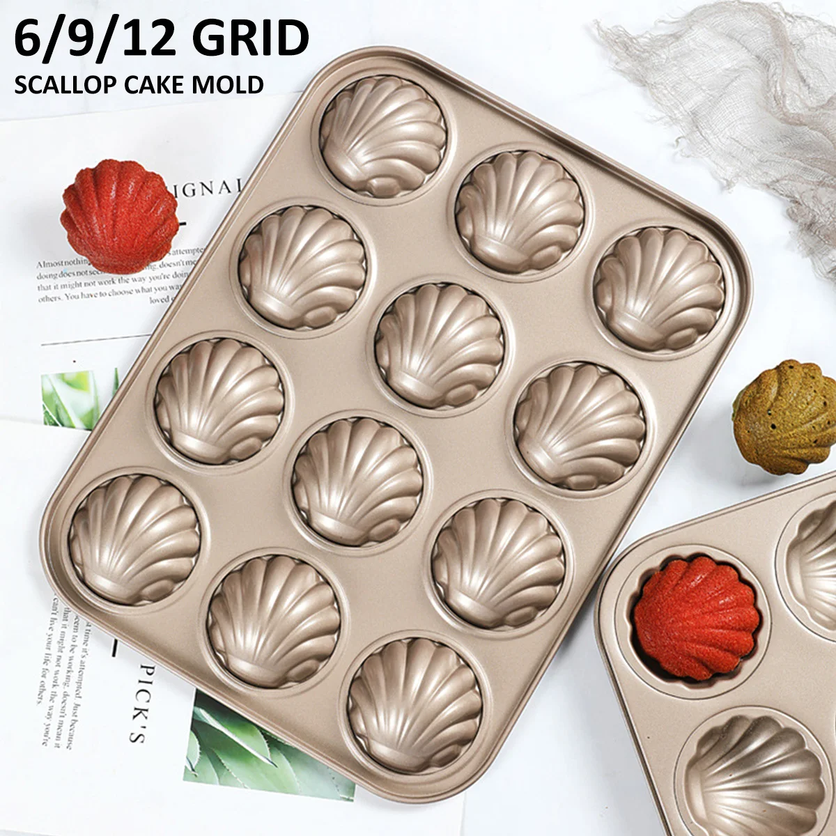 12/9/6 Cavity Cake Baking Pan Carbon Steel Non-Stick Madeleine Tray Shell Shaped Cookie Candy Dessert Chocolate Making Mold