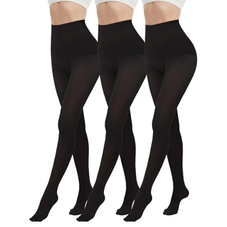 

3 Pairs 80D Opaque Black High Waisted Footed Tights for Women with Reinforced Toe Ideal for Formal Events Office Wear and Winte