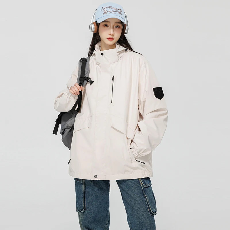 Y2K Vintage Windbreaker Jacket Women Korean Streetwear Taupe Hooded Outerwear Jackets Oversized Hip Hop Techwear Pink Coat Women