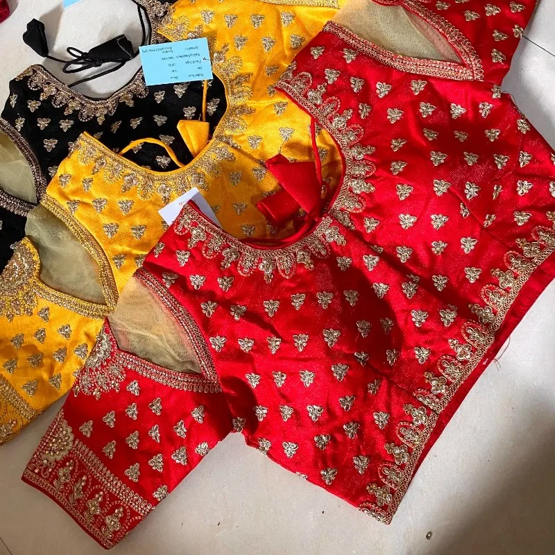 Choli Women's Short-sleeved Blouse Indian Sari Matching Short Tops Belly Dance Performance  Red Yellow Inelastic India Clothing