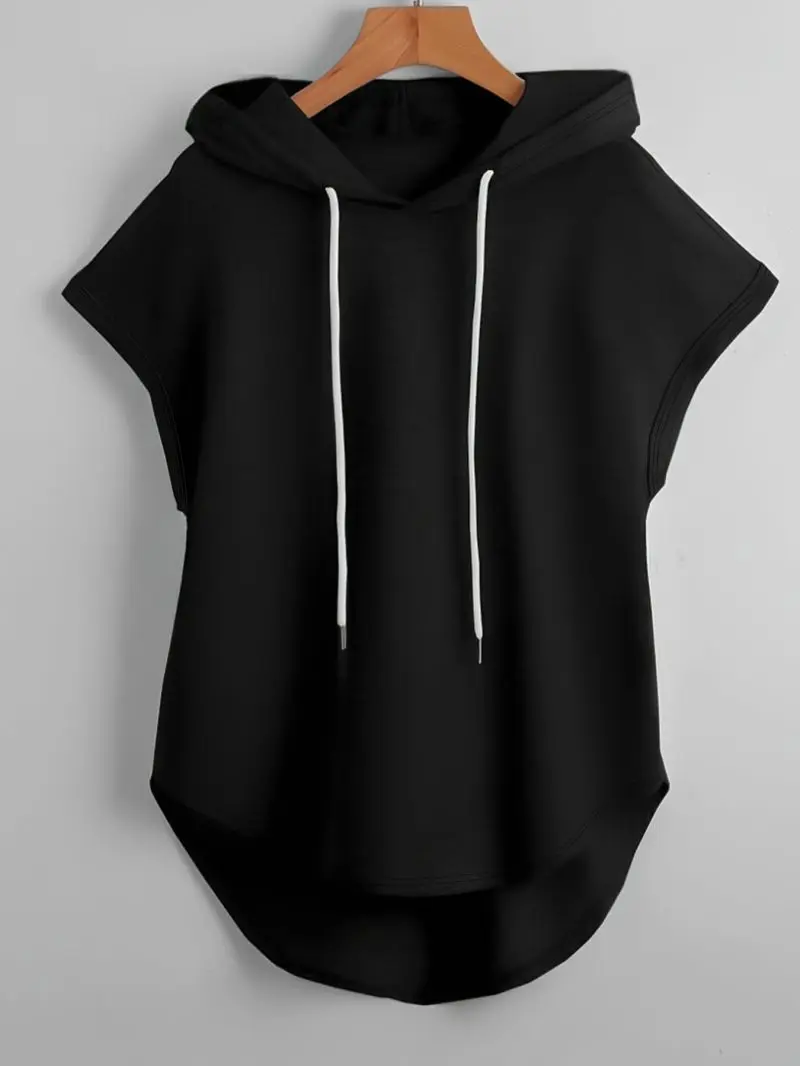 Solid Color Hooded Sleeveless Hoodie Loose Casual Pullover Top Unisex Comfortable Soft Fabric Streetwear