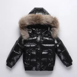 2023 Winter Down Jacket For Girl Real Fur Waterproof Shiny Thicken Warm Boy Winter Outerwear Coat 1-8 Years Kids Parka Outfit