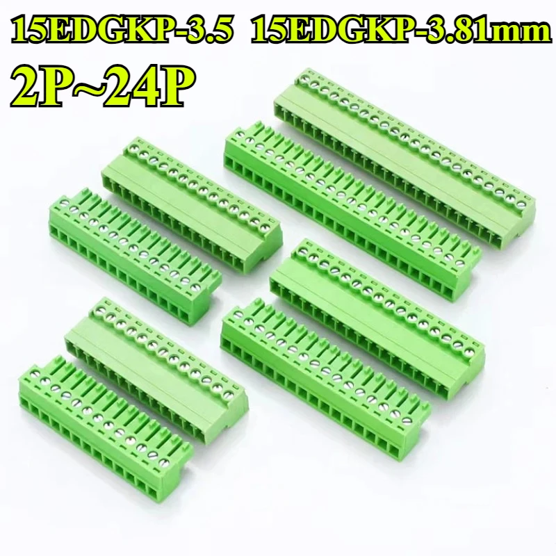 5Sets 15EDGKP 3.81mm/3.5mm Solderless Aerial Docking Plug-in Terminal Block Female Socket 2P 3P 4P 5P 6P 7P-24P 3.5/3.81 Pitch