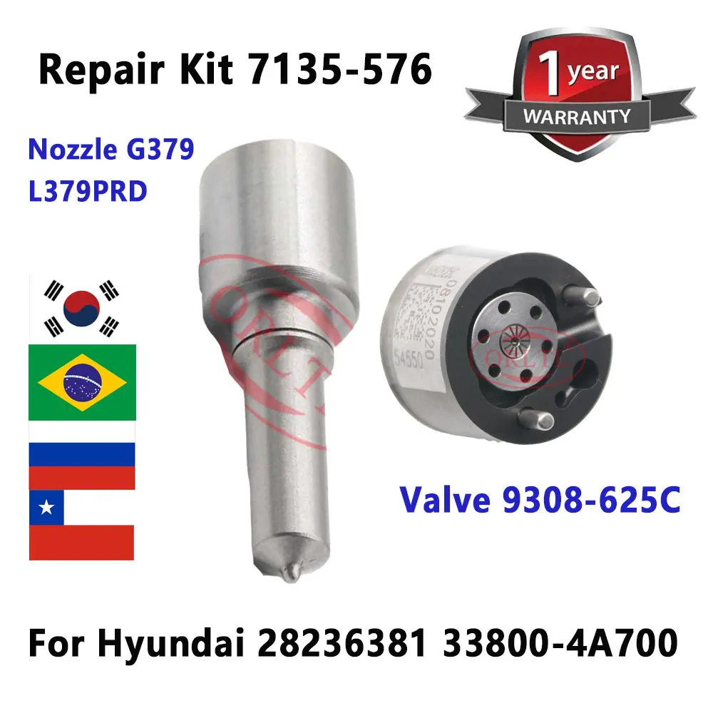 

33800-4A700 Fuel Injector Repair Kits 7135-576 Nozzle G379 and Valve 9308-625C for Hyundai 28236381 Euro 5 Delphi