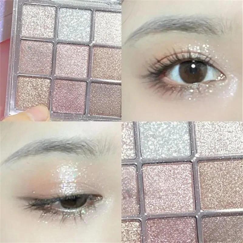 Paleta de sombras de ojos de nueve colores, rosa, perlado, mate, brillo, sombra de ojos brillante, maquillaje de ojos de larga duración