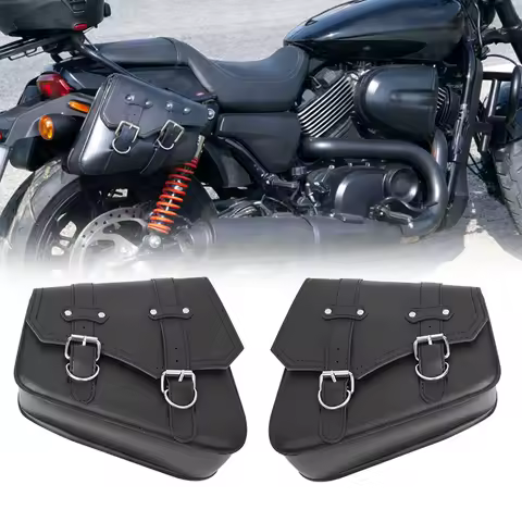 Motorcycle Saddlebag Black PU Leather Side Storage Bag Tool Bag Retro Universal For Harley Sportster XL 883 1200 Honda Yamaha