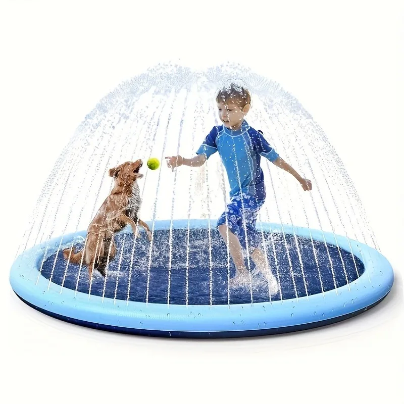 170×180cm Large Water Splash Pad Inflatable Sprinkler Mat Non-Slip Thickened Water Play Mat for Children Pets Outdoor Summer Fun - view 2
