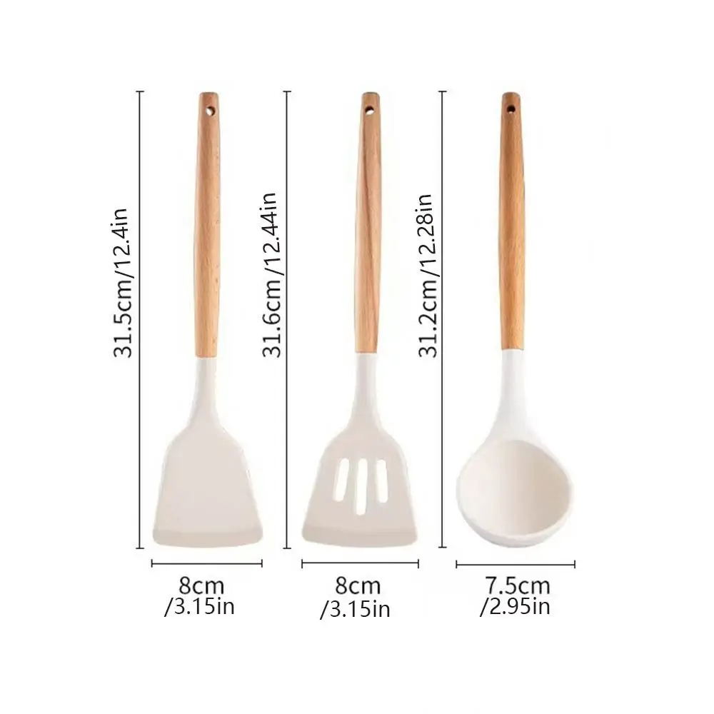 3 قطعة/المجموعة غير عصا ملعقة سيليكون Shove عدم الانزلاق مقاومة للحرارة الطبخ تيرنر ملعقة مصفاة مكافحة السمط مقبض خشبي #6
