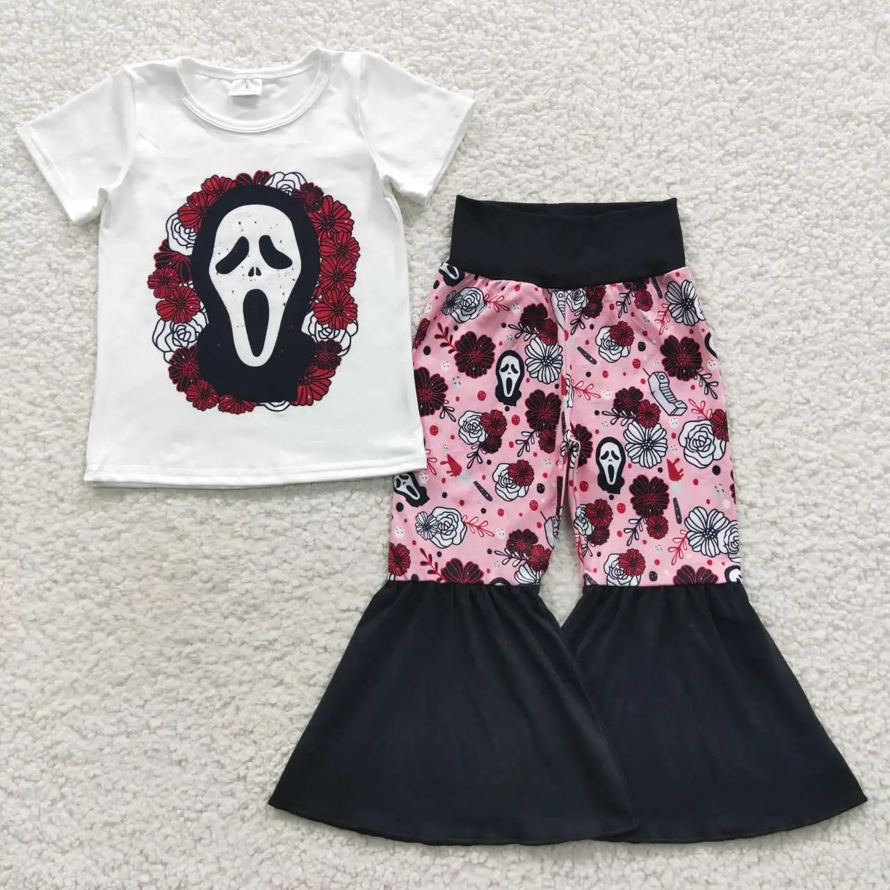 

Halloween mask girl suit wholesale boutique dress white short-sleeved flower pink black trouser suit