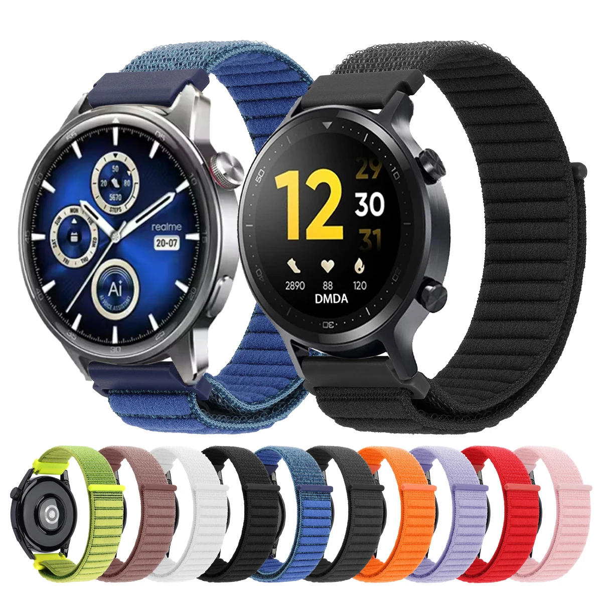 النايلون الفيلكرو حزام 20 مللي متر 22 مللي متر ل Realme ساعة 3 2 S/ساعة 3 2 S برو مضفر الفرقة Realme أساور ساعة كوريا استبدال معصمه