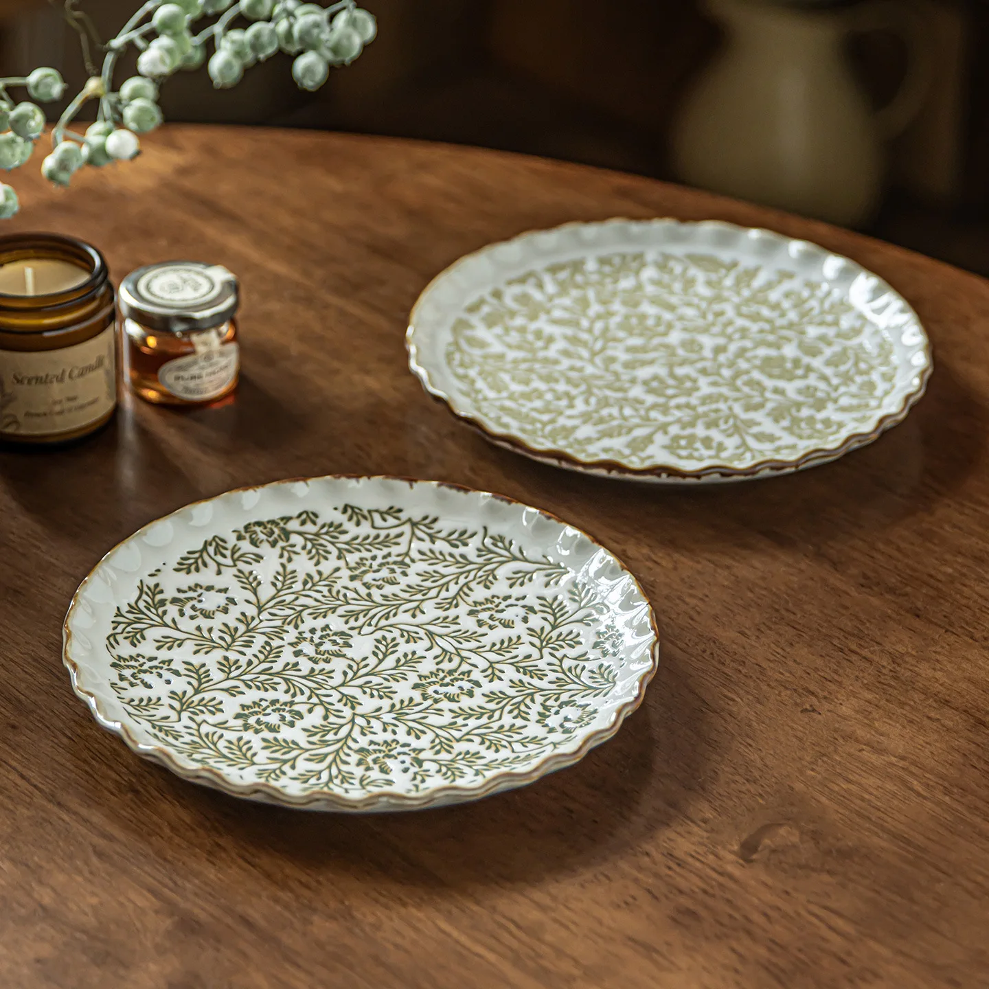 DSA Plate Beautiful Tableware Ceramic Vegetable Plate French Printed Plate Household  High Value Fruit Salad
