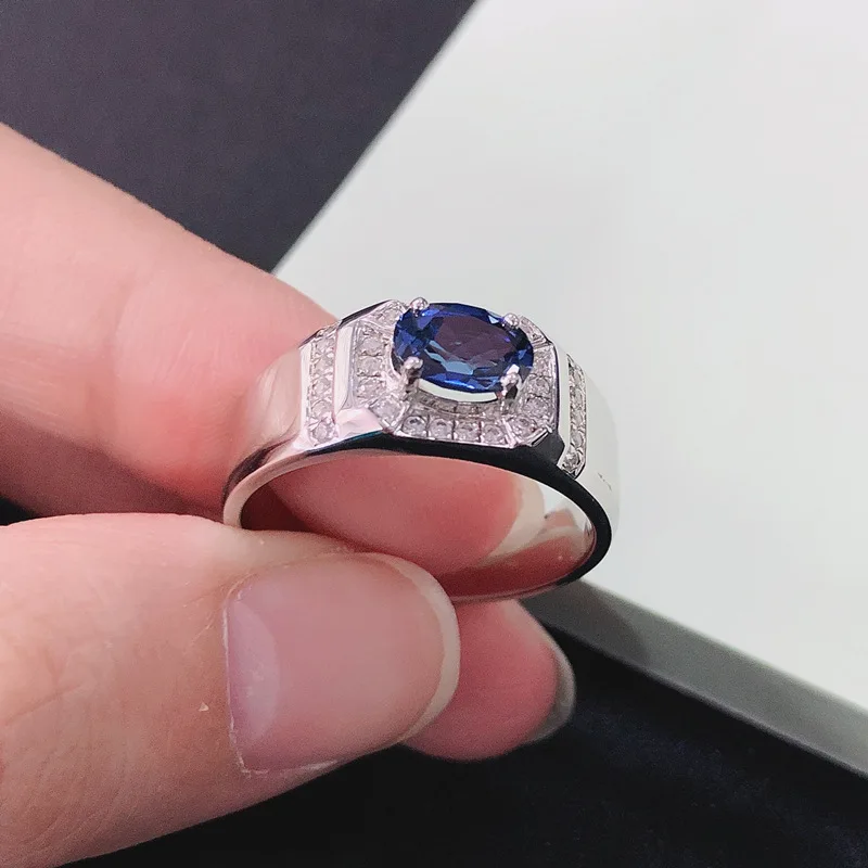 

Oval Sapphire Four-Claw Ring 1 Carat Moissanite PT950 Platinum Ring Men-1ct Sparkle, Deep Oval Sapphire,PT950 for His Steadiness