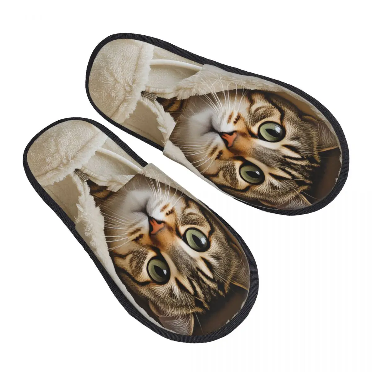 Custom Print Women Cute Cat House Slippers Cozy Warm Memory Foam Fluffy Slipper Indoor Outdoor Shoes