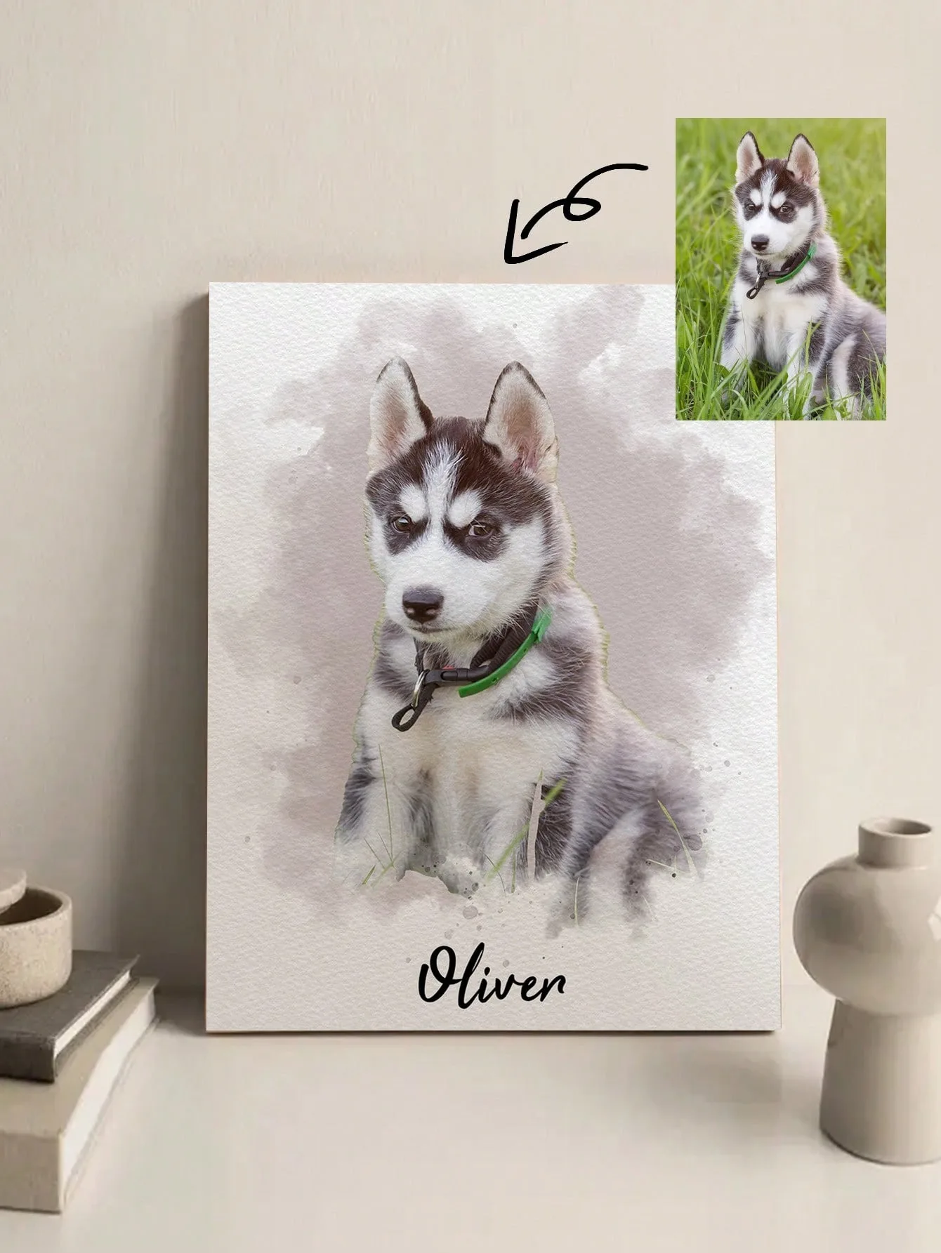 Customized Watercolor Pet Portrait Photo Frame, Personalized Gift For Her/Him, Valentine's Day Gift, Custom Dog Memorial