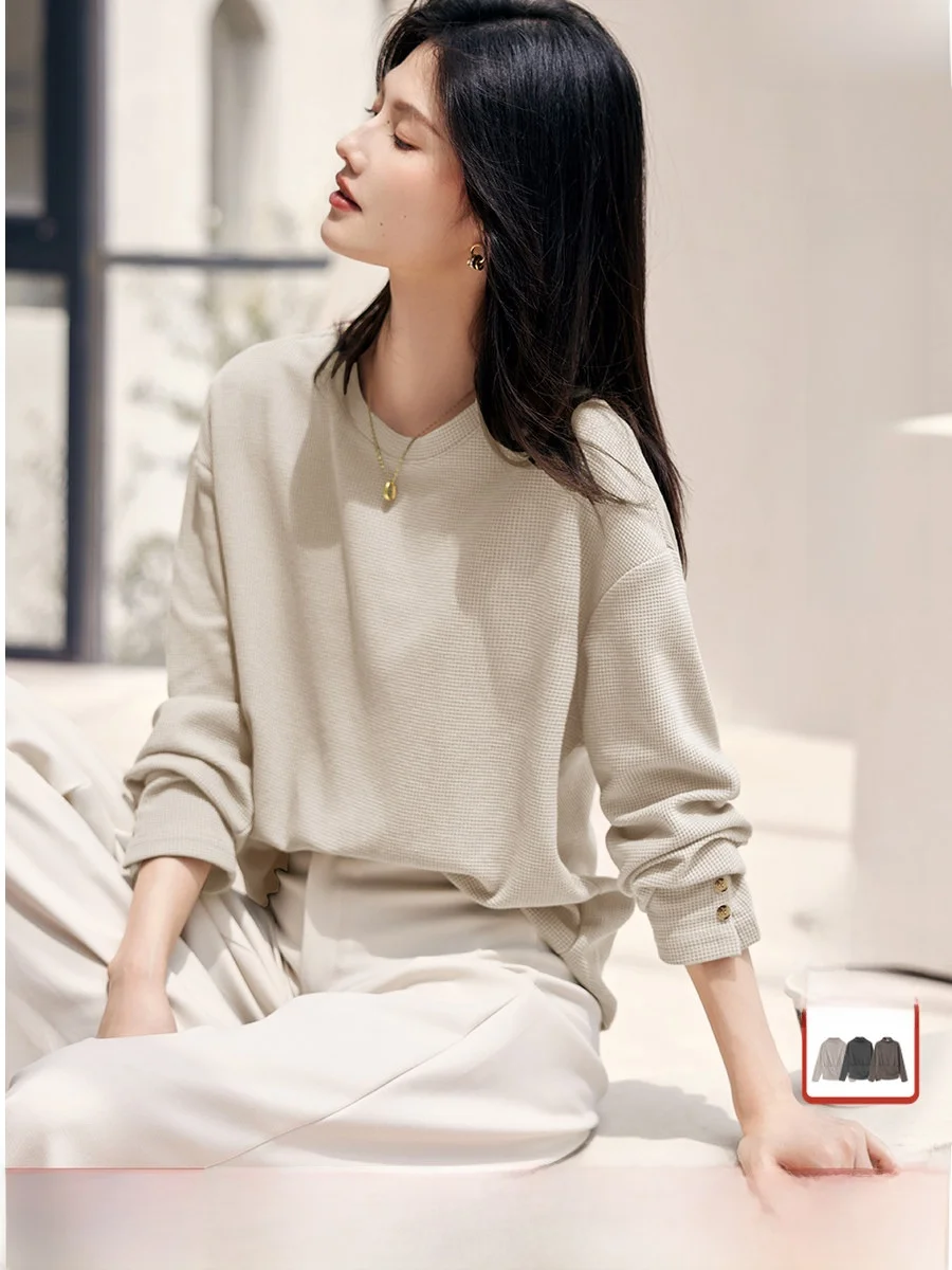 

Женский свитшот XWI Commute Casual Loose Long Sleeve, новинка 2024 года, осенний топ в корейском стиле с круглым вырезом