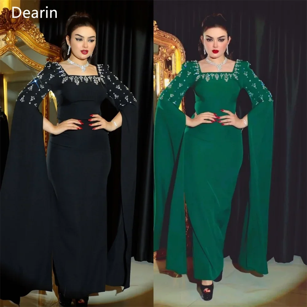 

Customized Saudi Arabia Dearin Square Collar Column Floor Length Skirts Vertically Beading Bespoke Occasion Dresses Formal Dress