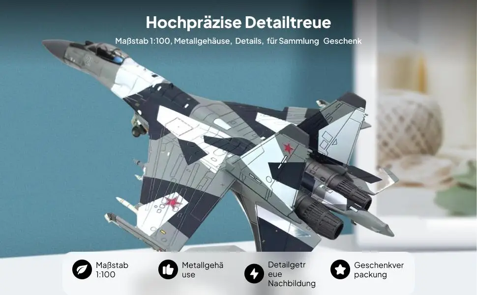 نموذج دييكاست بمقياس 1/100 لطائرة SU-35 مع حامل عرض، تصميم جميل، تذكار، مقاس 8.66×5.7 بوصة، للعرض الثابت