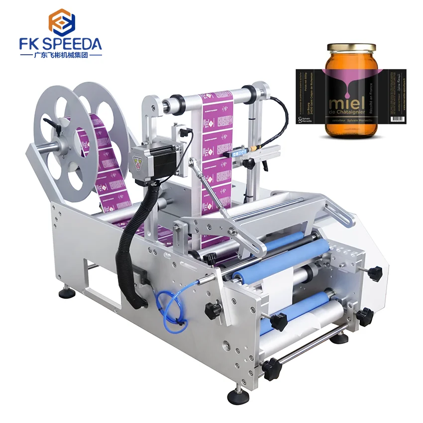 

FK603 Semi Automatic Adhesive Sticker Position Packing Labeling Machine Pet Jar Water Bottle Round Applicator
