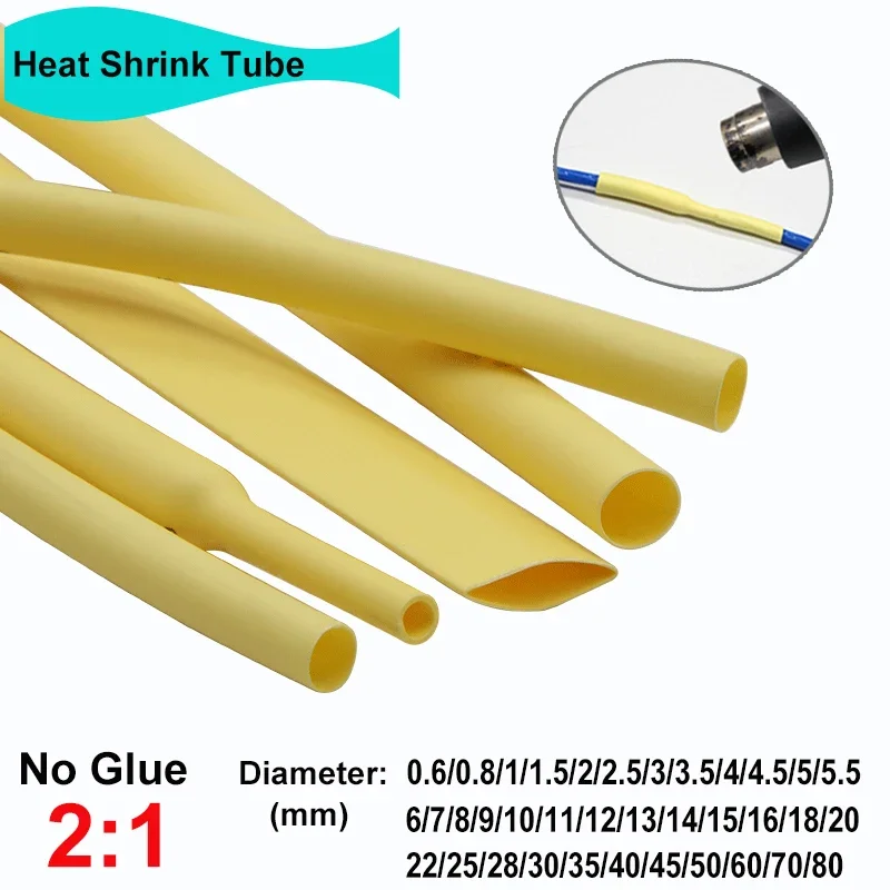 

1/3/5M Yellow 2:1 Heat Shrink Tube Dia. 0.6mm ~ 80mm Wire Repair DIY Cable Protector Tubing Heat Shrinkable Sheath Wrap Case