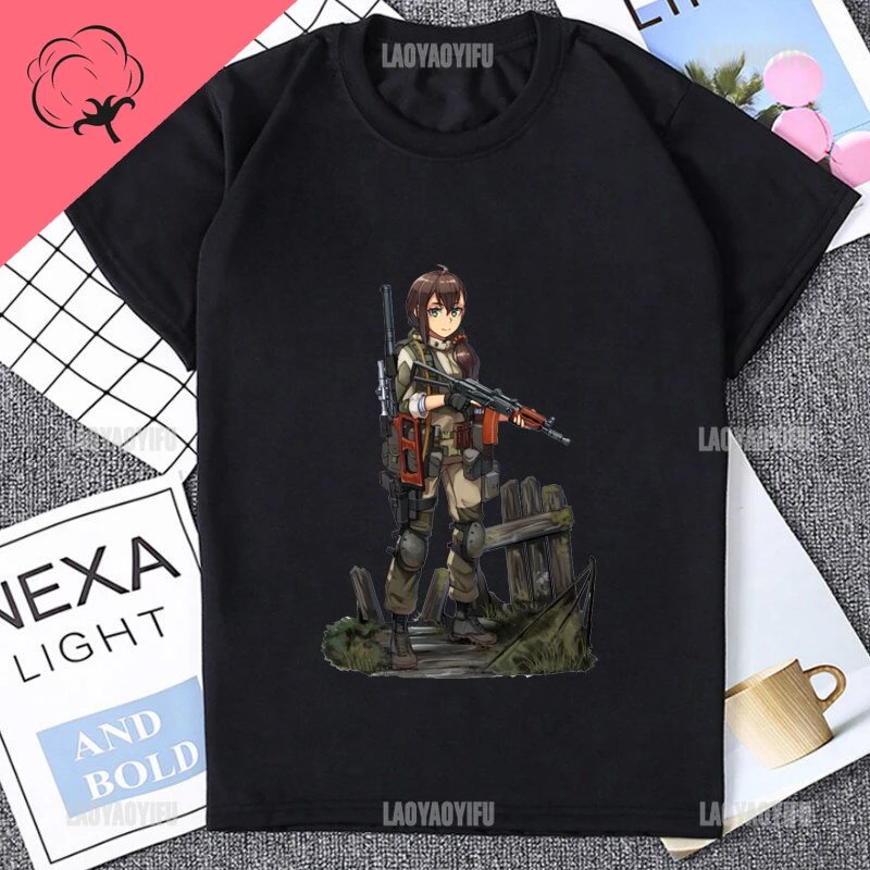 New Anime Military Uniform Girls T-shirt Casual Fashion Loose Comfort Otaku T Shirt Streetwear Hip Hop Soft Harajuku Man Tees