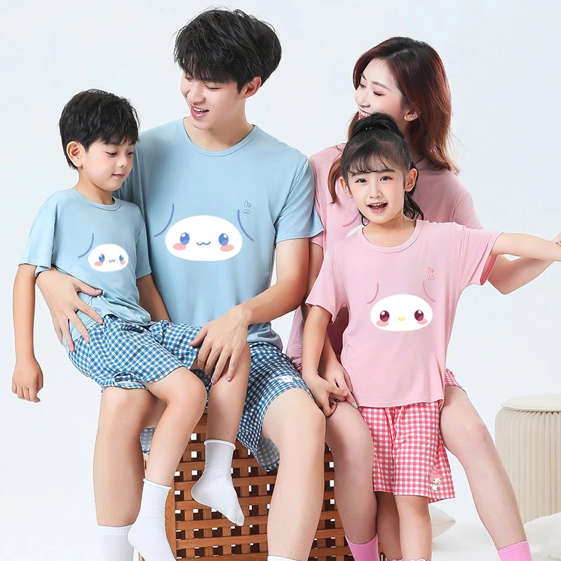 

Sanrio Hello Kitty Cinnamoroll Children's Pajamas Anime My Melody Kuromi Modal Cotton Short-Sleeved Parent-Child Homewear Sets