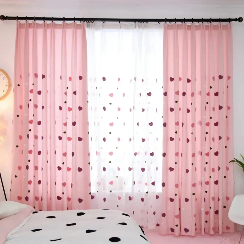 Cartoon Pink Heart Shape Blackout Curtains for Baby Girls Bedroom  Lovely Tulle for Living Room Window Treatment Drapys