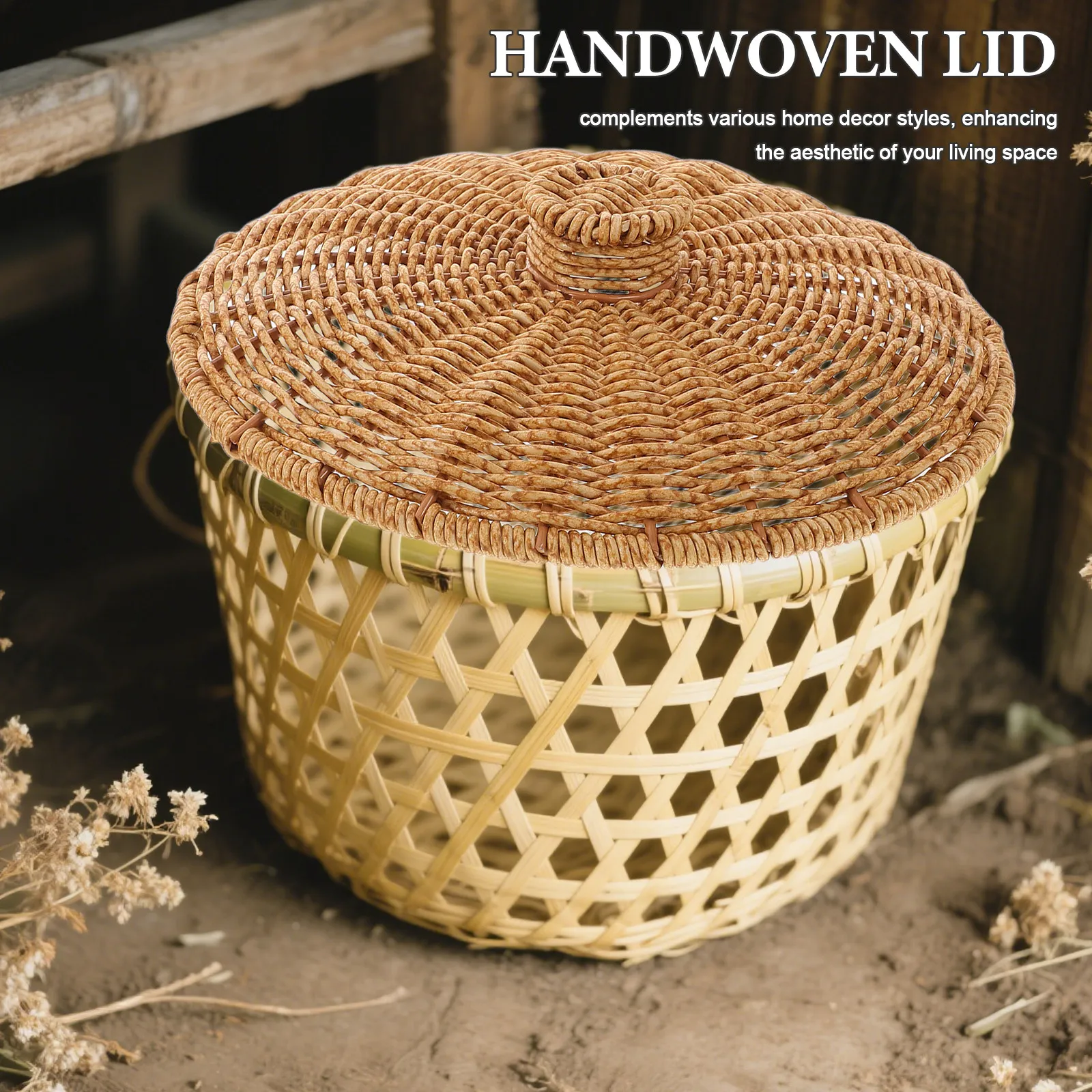 

Woven Storage Top Plastic Basket Cover Replacement for Hamper Bin Picnic Basket Decorative Braided Lid Functional Design