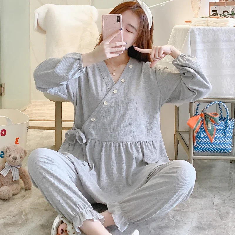 

65% Cotton Maternity Nursing Sleepwear Sets Spring Autumn Pajamas Clothes for Pregnant Women Pregnancy Home Sleep for Hospital