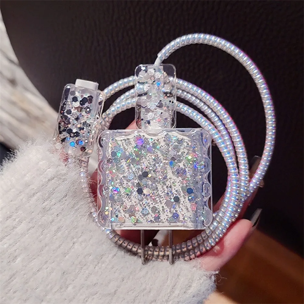 

Блестящий защитный чехол для кабеля зарядного устройства для iPhone 18 Вт 20 Вт, прозрачный мягкий защитный рукав для намотки линии для iPhone 15