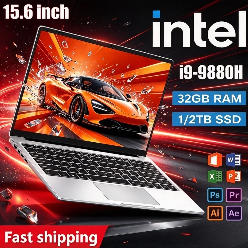 Laptop Intel Core i9 9880H 15.6Inch 32GB RAM 1TB 2TB SSD Windows 1920x1080 FHD Ultra Slim Notebook for Office Study