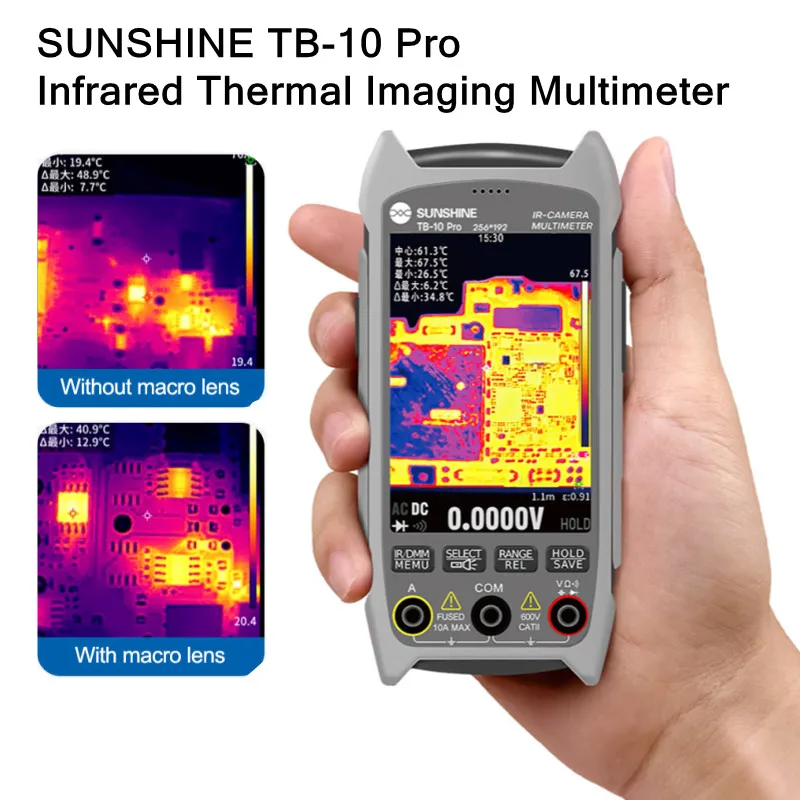 

SUNSHINE TB-10 Pro Infrared Thermal Imaging Multimeter 256*192 HD Resolution Mobile Phone PCB Motherboard Testing Repair Tool