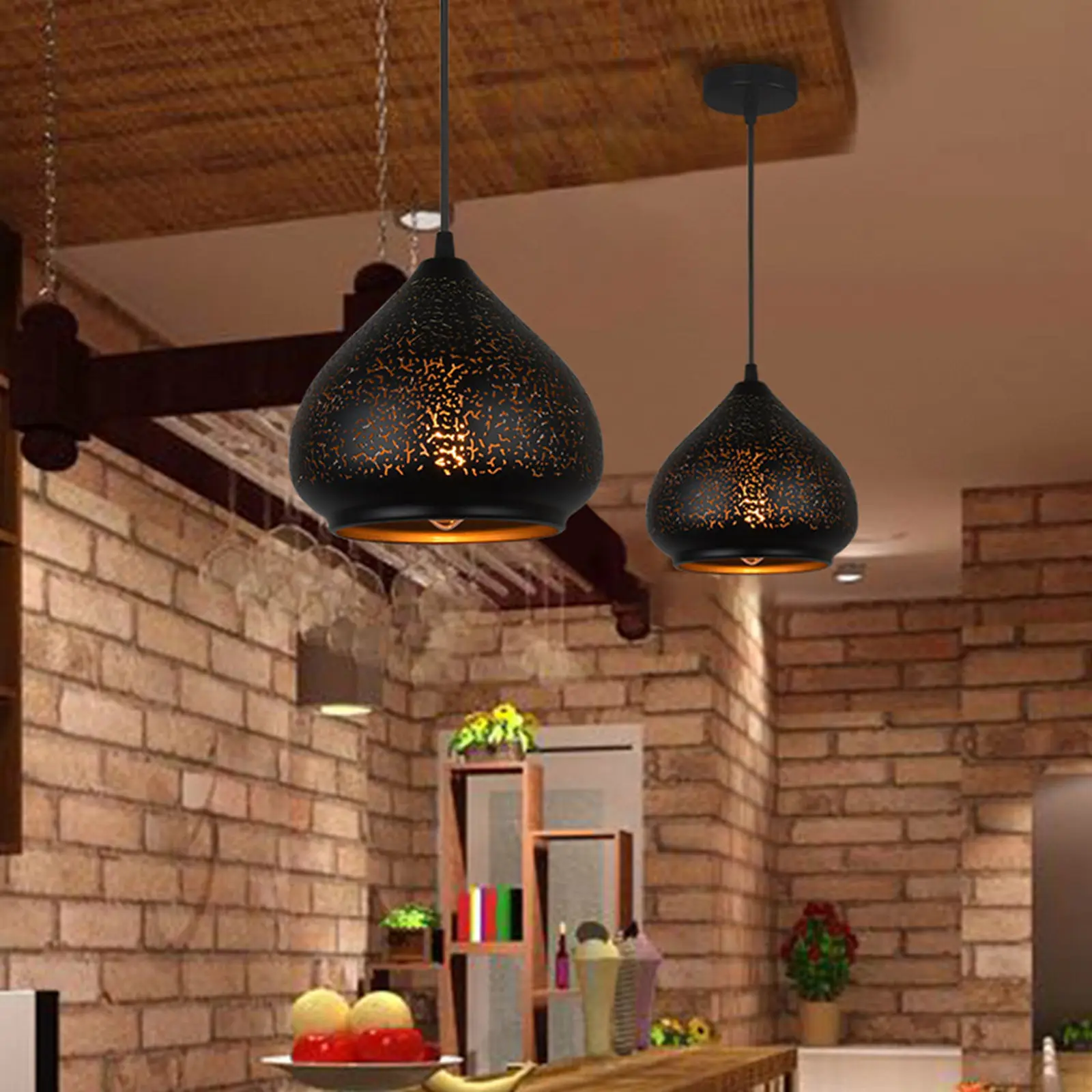 

Hollow Iron Pendant Lamp Shade Black Metal Ceiling Lamp Cover Replacement for Bedroom Living Room Hanging Lampshade