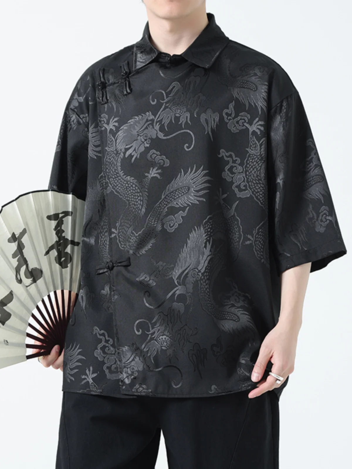 

Летняя тонкая рубашка из ледяного шелка с коротким рукавом, мужская, высококачественная, в новом китайском стиле, ретро, с пуговицами, в стиле Тан, свободного кроя, молодежная, модная