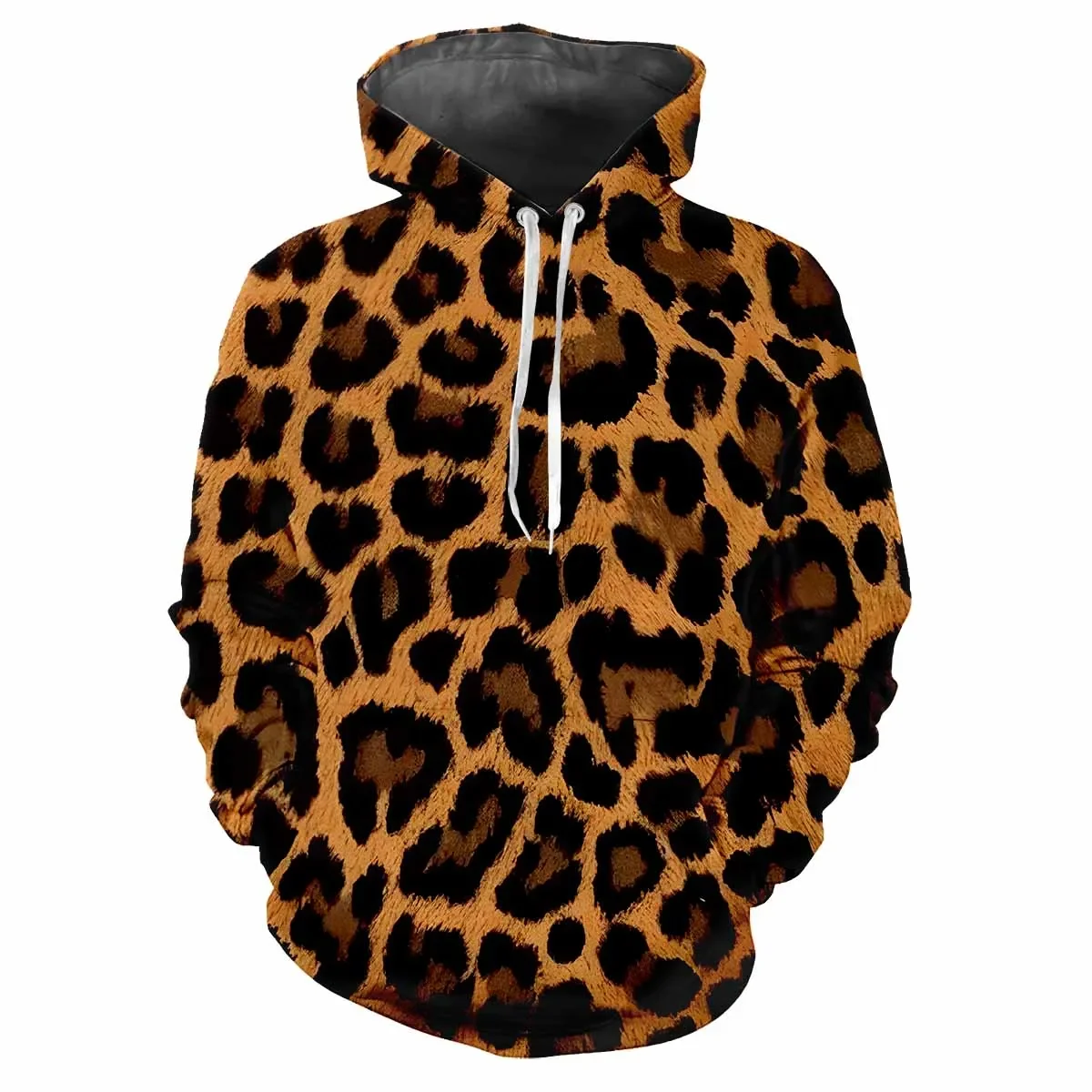 Trendy men\'s Hoodie Printed Leopard Print Patterns Digital Printing Casual Long Sleeved Hooded Thick Fabric Tops